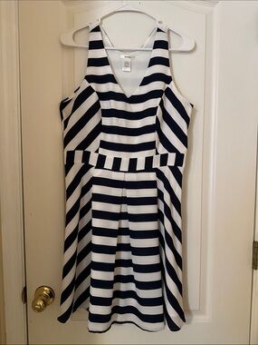 Esley Navy and White Striped Sleeveless Fit-and-Flare Dress